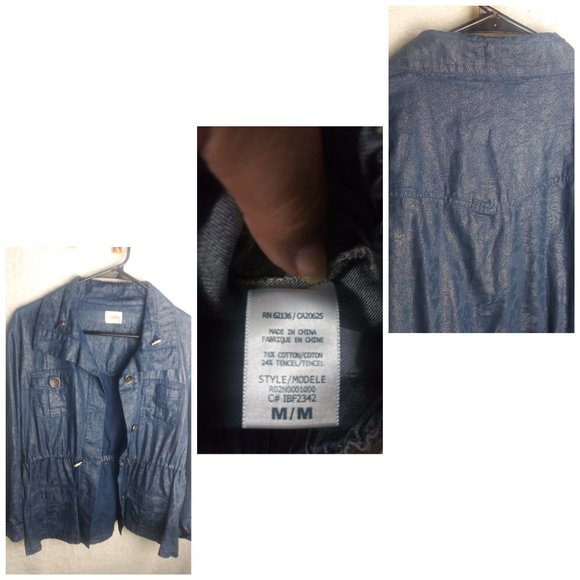 CHICO's Anorak Utility Metallic Blue Chambray Jacket Women's Size 1 (8/1… - Picture 4 of 16